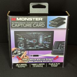 Monster 4K Black Audio Video USB 3.0 HDMI Capture Card, Record High Quality Videos, Live Stream 1 Piece  ( New in Box )