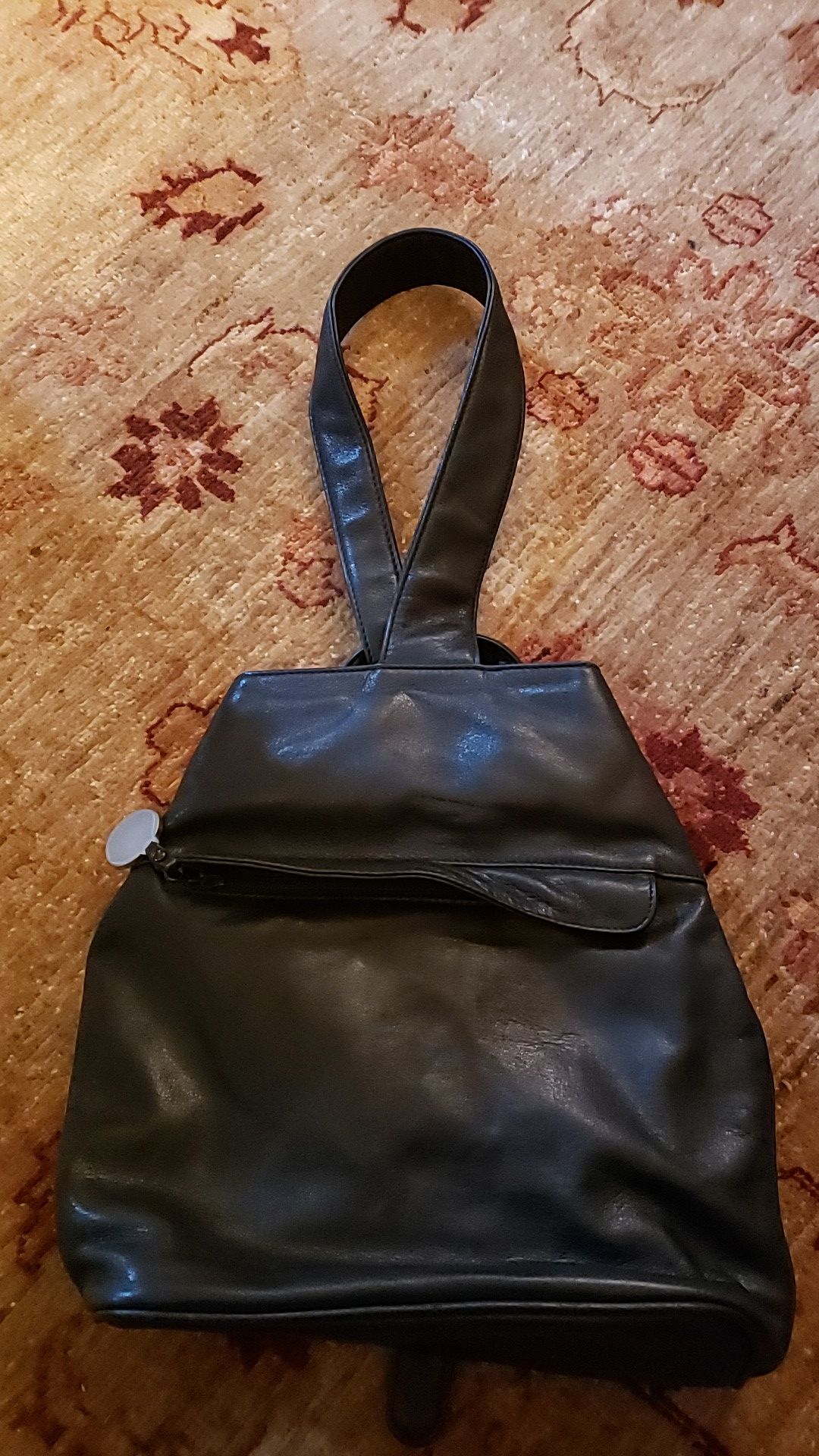 Black Leather Classiques Entier One Shoulder Backpack Purse, $20.00