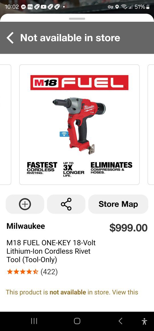 Milwaukee
M18 FUEL ONE-KEY 18-Volt Lithium-Ion Cordless Rivet Tool (Tool-Only)