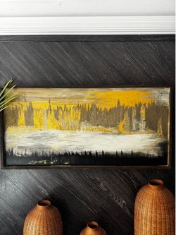 Large Modern Abstract Gold & Black Framed Wall Art