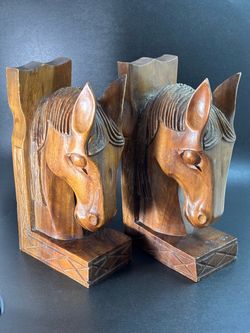 Vintage Solid Wood horses bookends