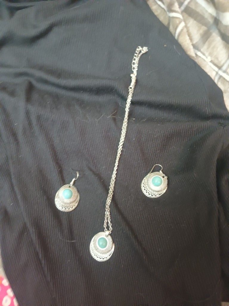 Sterling Silver Turquoise Jewelry Set For Sale