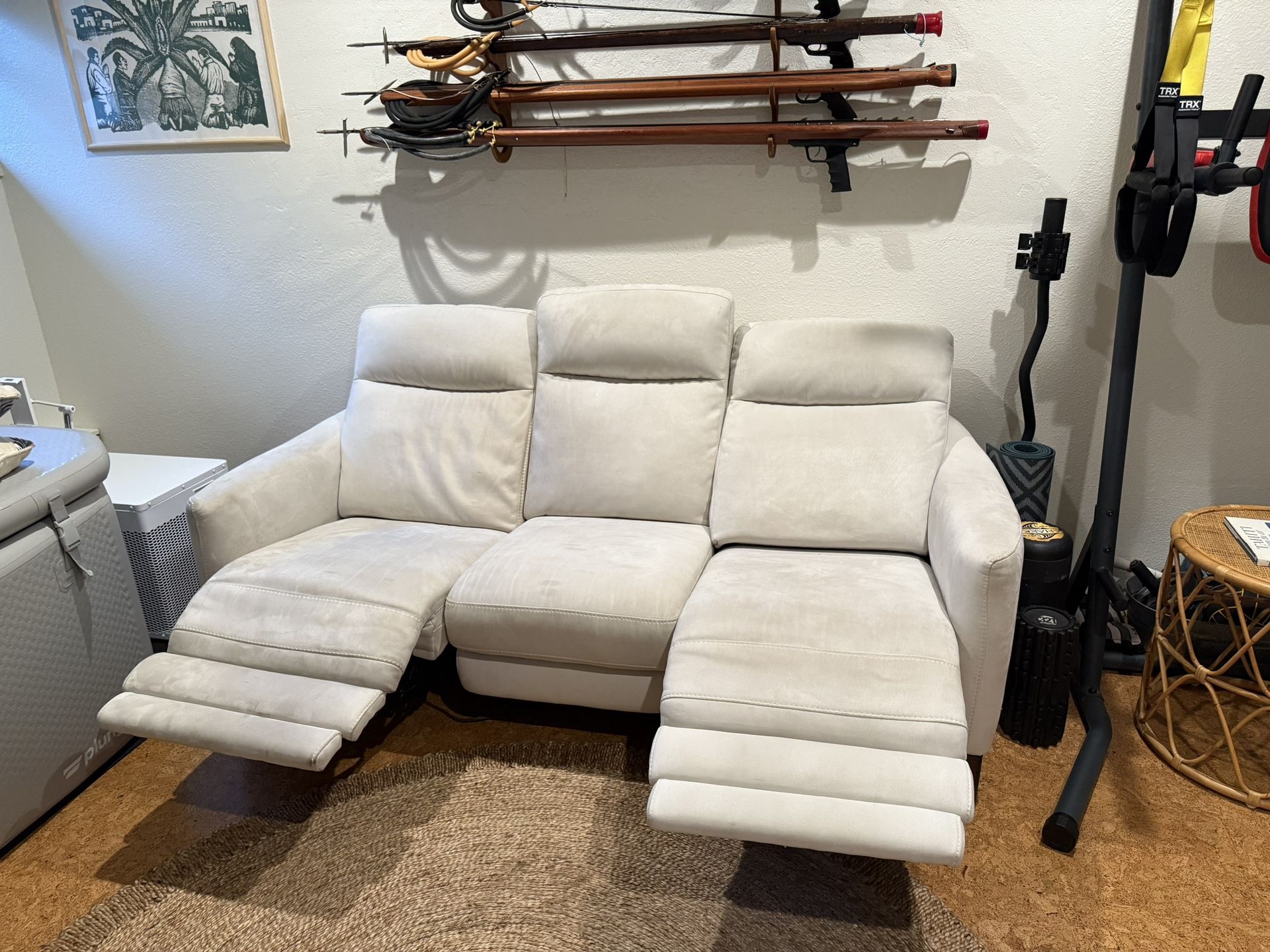 Suede Couch With Electric Recliner