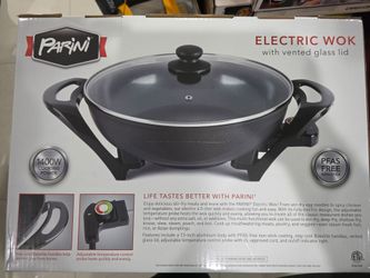 Parini Electric Wok with Vented Glass Lid