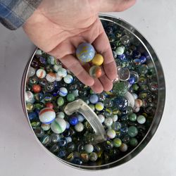 Tin Of Glass Marbles 