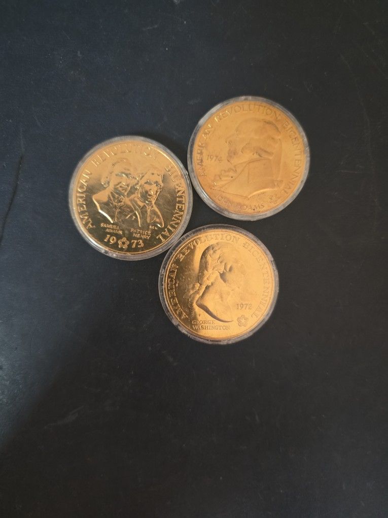 3 American Revolution Bicentennial Bronze Medals 1972 ,73 ,74