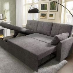 Sleeper Sofa, Sofa Bed- 2 in 1 Pull Out Couch Bed with Storage Chaise, Sleeper Couch for Living Room, Grey Linen $220