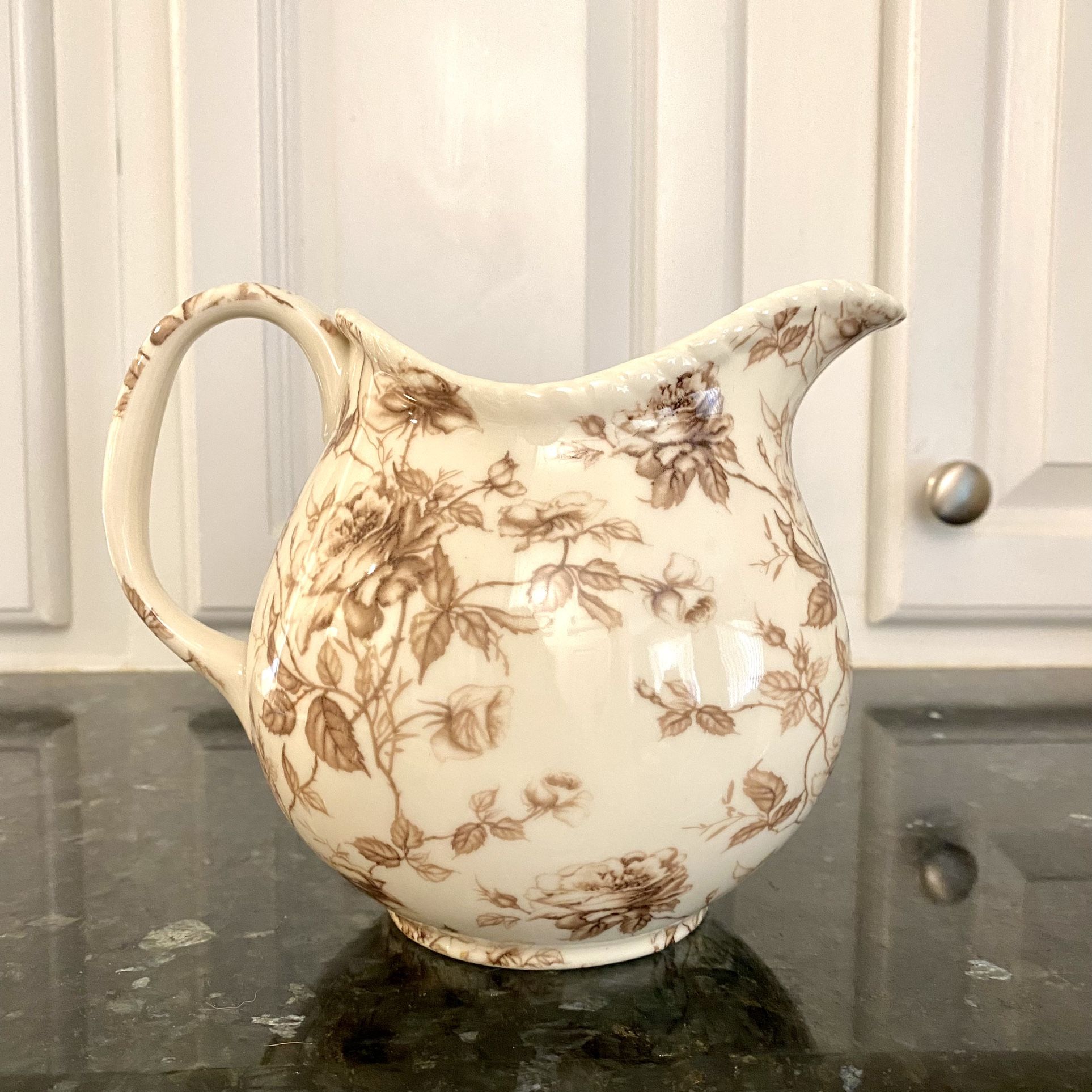 Vintage Pitcher Large Creamer I. Godinger Co. Cream Brown Floral Flower