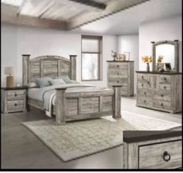 4- Pc Bedroom set Dresser,Mirror  Nightstand (1) Queen size bed frame  Not including Mattress and Box Sp