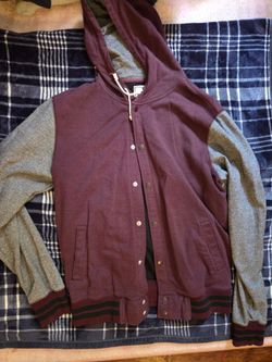Red and Grey Button Up Hoodie