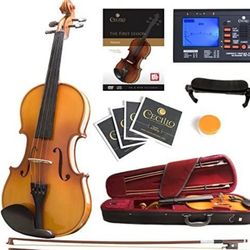 Mendini by Cecilio Violin Instrument – MV400 Size 4/4 Acoustic Violin with Bow, Case, Tuner, Metronome & Extra Strings, Kids & Beginner Violin, ﻿Maple