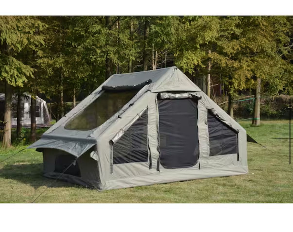 Tenleaf 9.84 ft. x 7 ft. Green 4-Season Camping Tent with High Performance Inflatable Structure 4-6 Persons Waterproof Windproof