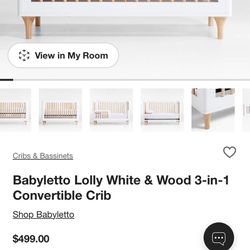 Babyletto Lolly White & Natural Wood 3-in-1 Convertible Baby Crib with Toddler Bed Conversion Kit