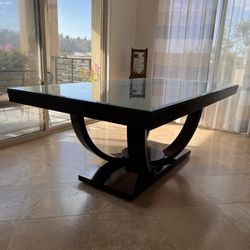 Century Wooden Dining Table With + Glass Top