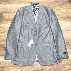 Western Max Western Cowboy Detailing Preppy Gray Sport Coat Blazer Mens 48L