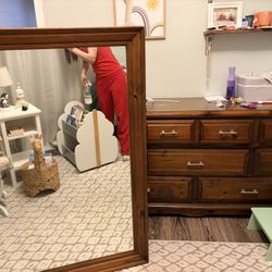 Wood Dresser + Wall Mirror