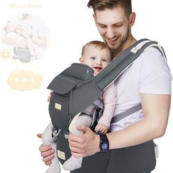 FRUITEAM 6-in-1 Baby Carrier with Waist Stool, One Size Fits All -Adapt to Newborn, Baby Hip Carrier for Breastfeeding, Infant & Toddler