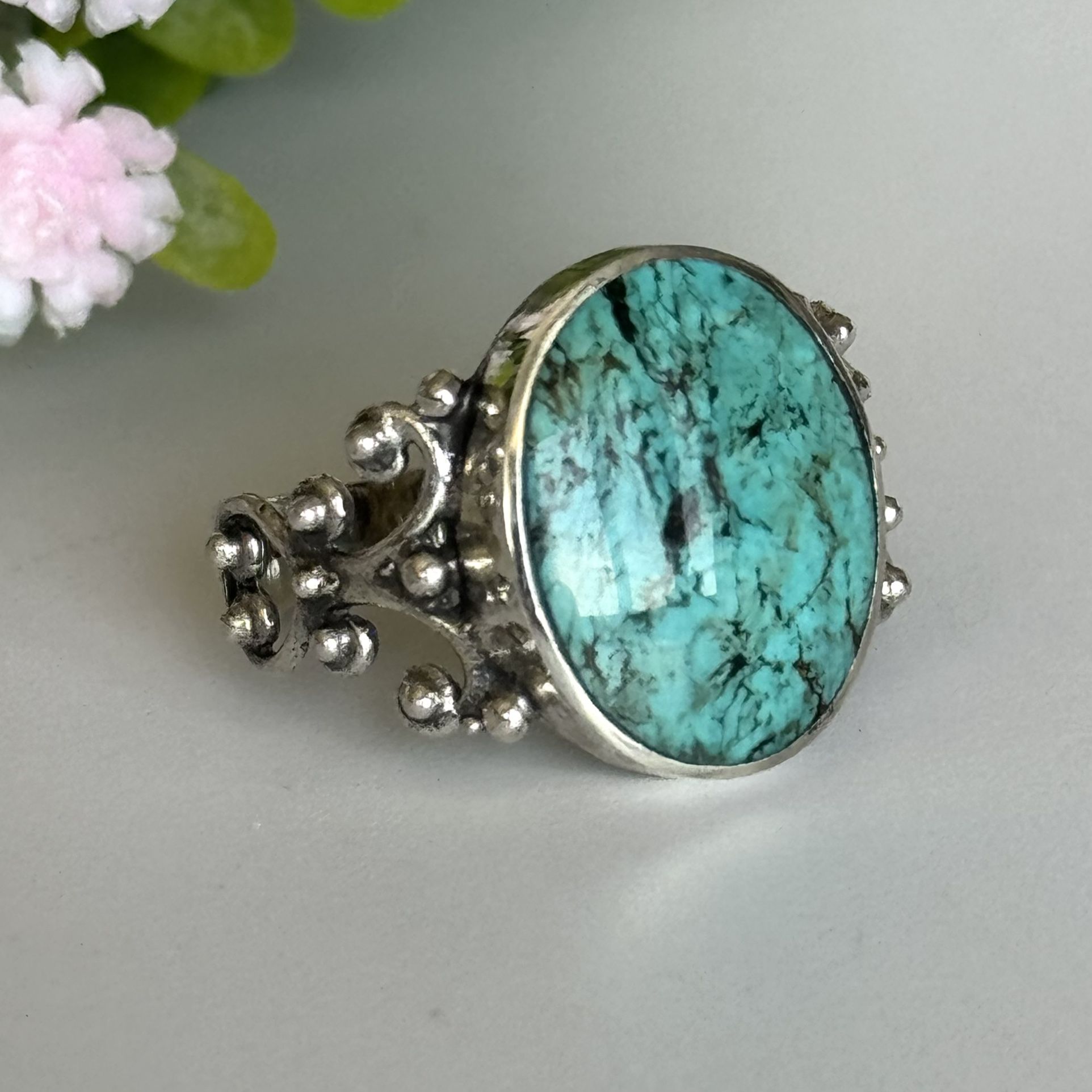Blue Stone 925 Sterling Silver Ring (Size 8 1/2 )