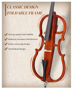 4/4 Full Size Electric Cello with Classic Scroll, Premium Fingerboard & Unmatched Pickup,Includes 7mm Padding Bag, Bow, & Headphones