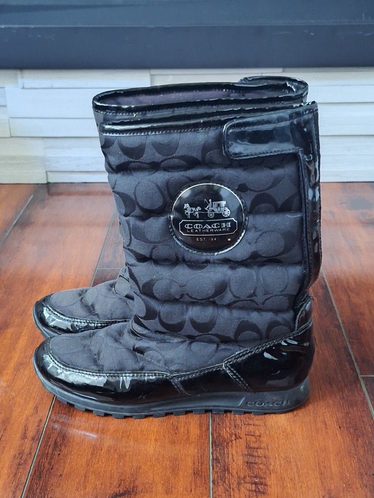 Coach JORDY Designer Patent Leather Women Snow Winter Boots Black Signature 6