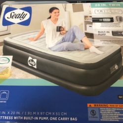 SEALY Tritech 20" Twin-Sized Inflatable Air Mattress Bed With Built-In Pump, Storage Bag, And Repair Patch, For Indoor And Outdoor Use