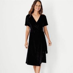 Brand New Ann Taylor Black Velvet Wrap Dress - Size 4