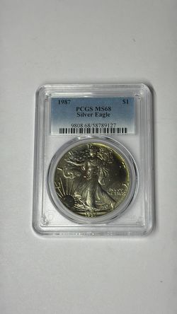 1987 PCGS MS68 Silver Eagle TONED .999 1 Oz. Fine Silver