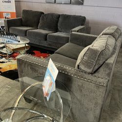 Gavril Smoke Gray/Grey Studded Couch Set Couch Sofa Sectional (DELIVERY AVAILABLE/$50 DOWN & ITS YOURS🟢)