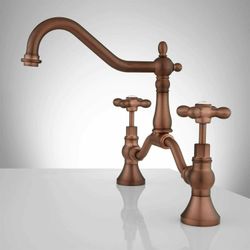 Bridge Lavatory Faucet w/Cross Handles Lead Free-Real Copper