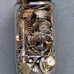 Jar Full Of Jewlery- Vintage Jewelry Lot