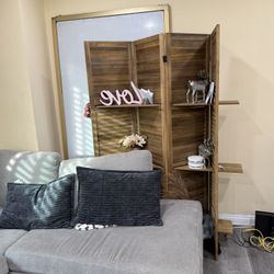 4 Panels Room Divider, Privacy Screen With Holder 