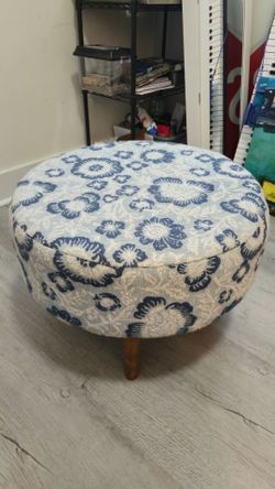Round Upholstered Ottoman / Footstool with Wooden Legs