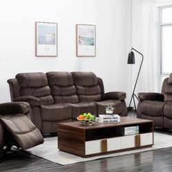 Brownie Cocoa Short Plush Reclining Living Room Set

