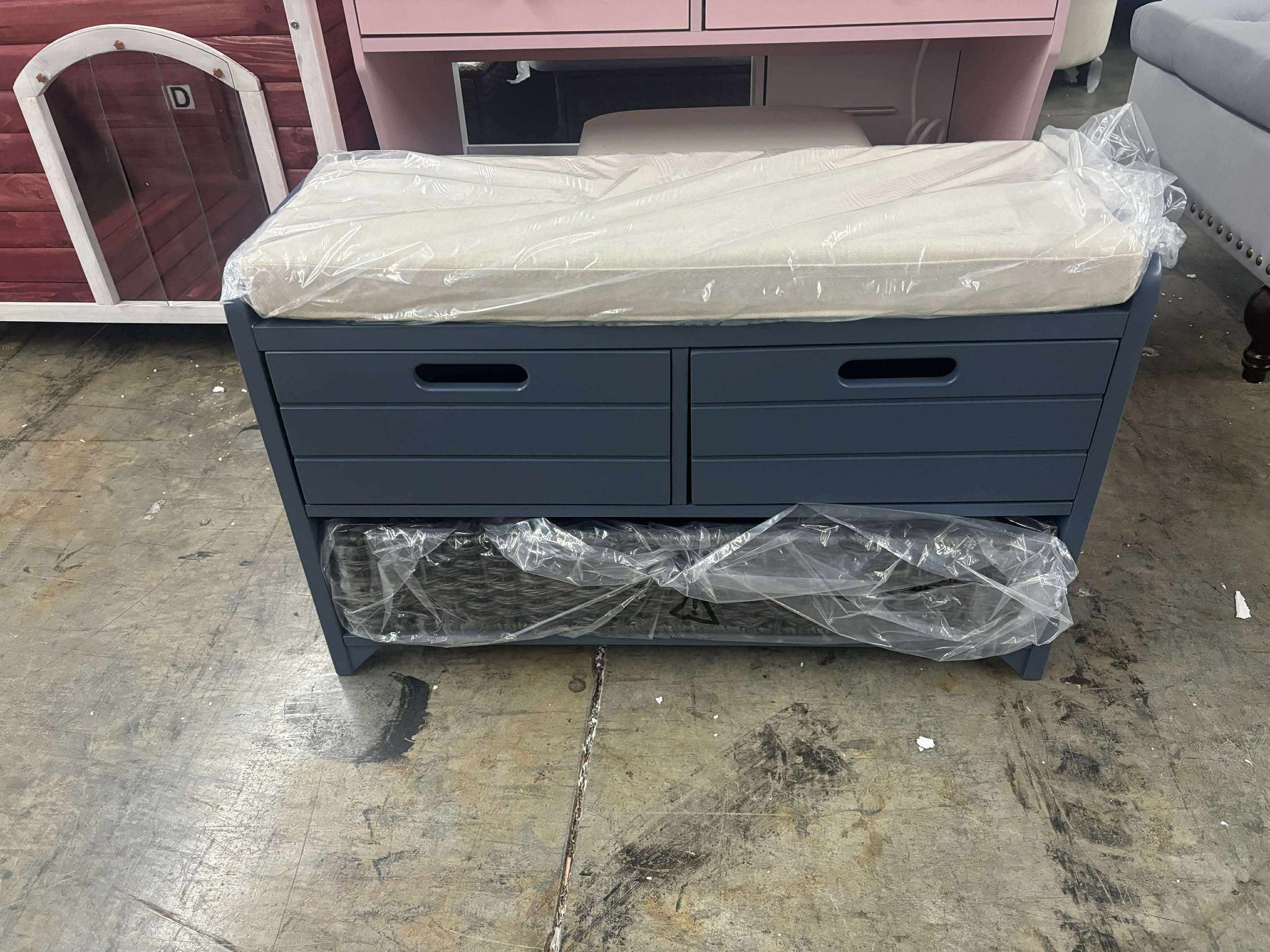 Wood Storage Bench with Removable Basket and 2 Drawer,Fully Assembled Entryway Storage Bench