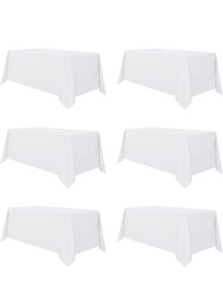 sancua 6 Pack White Tablecloth 90 x 156 Inch - Rectangle Table Cloth for 8 Feet Tables Stain and Wrinkle Resistant Washable Polyester Table Cover for 