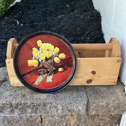 Wooden Toolbox - Vintage Round Tray included!