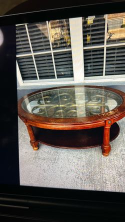 Over glass top coffee table - Dark wood