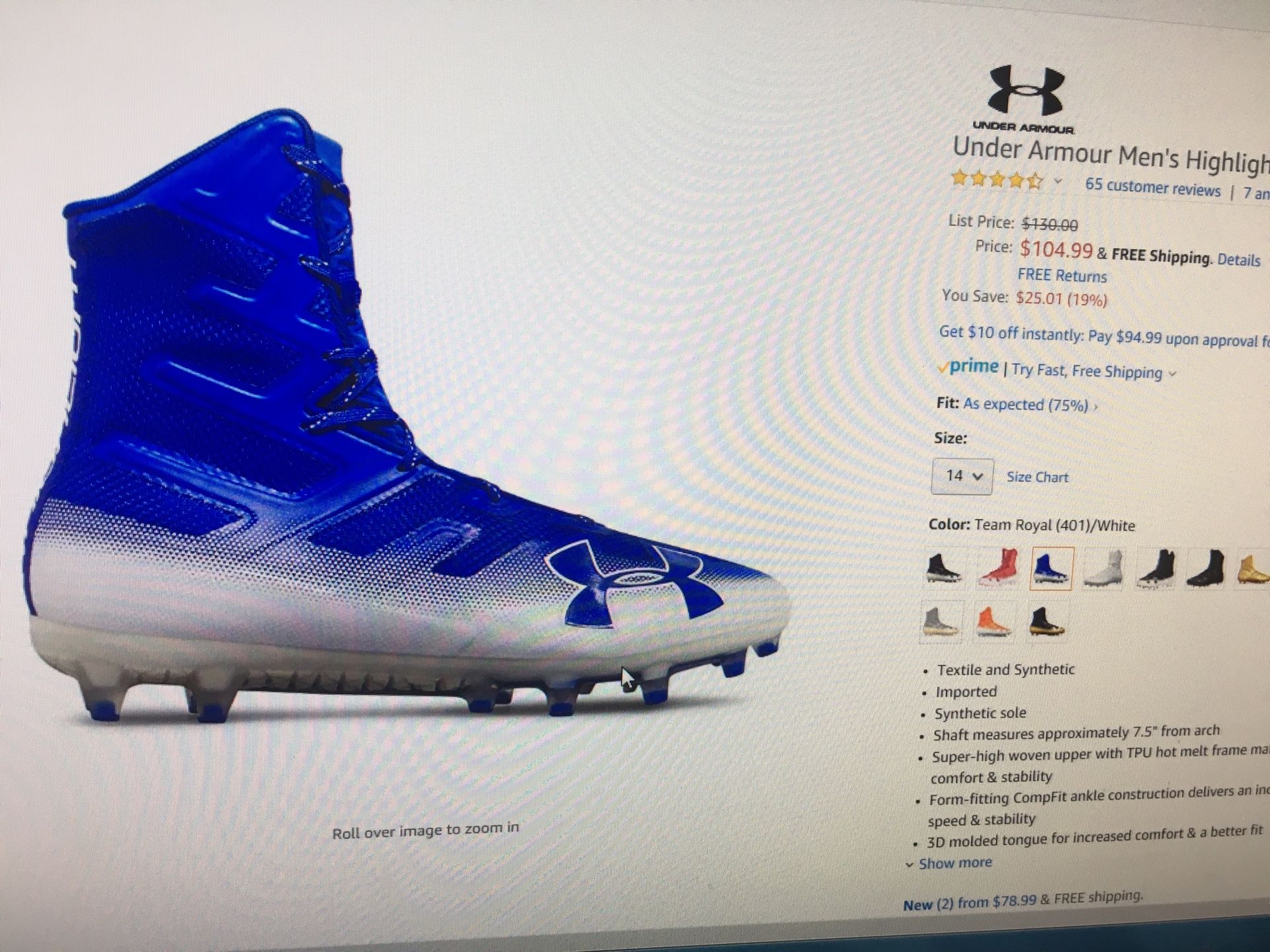 Under Armour Men's Highlight MC Football Shoes Size 14 Brand New