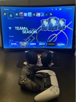 PS5 SLIM + PS5 HEADSET + SCEPTRE 24 INCH CURVED MONITOR