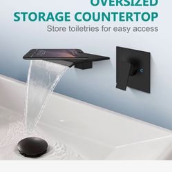 Aolemi Tub Faucet Waterfall Bathtub Faucets Wall Mount Tub Filler Bathroom Sink Single Handle with High Flow black and chrome And GoldA33 Bl $40