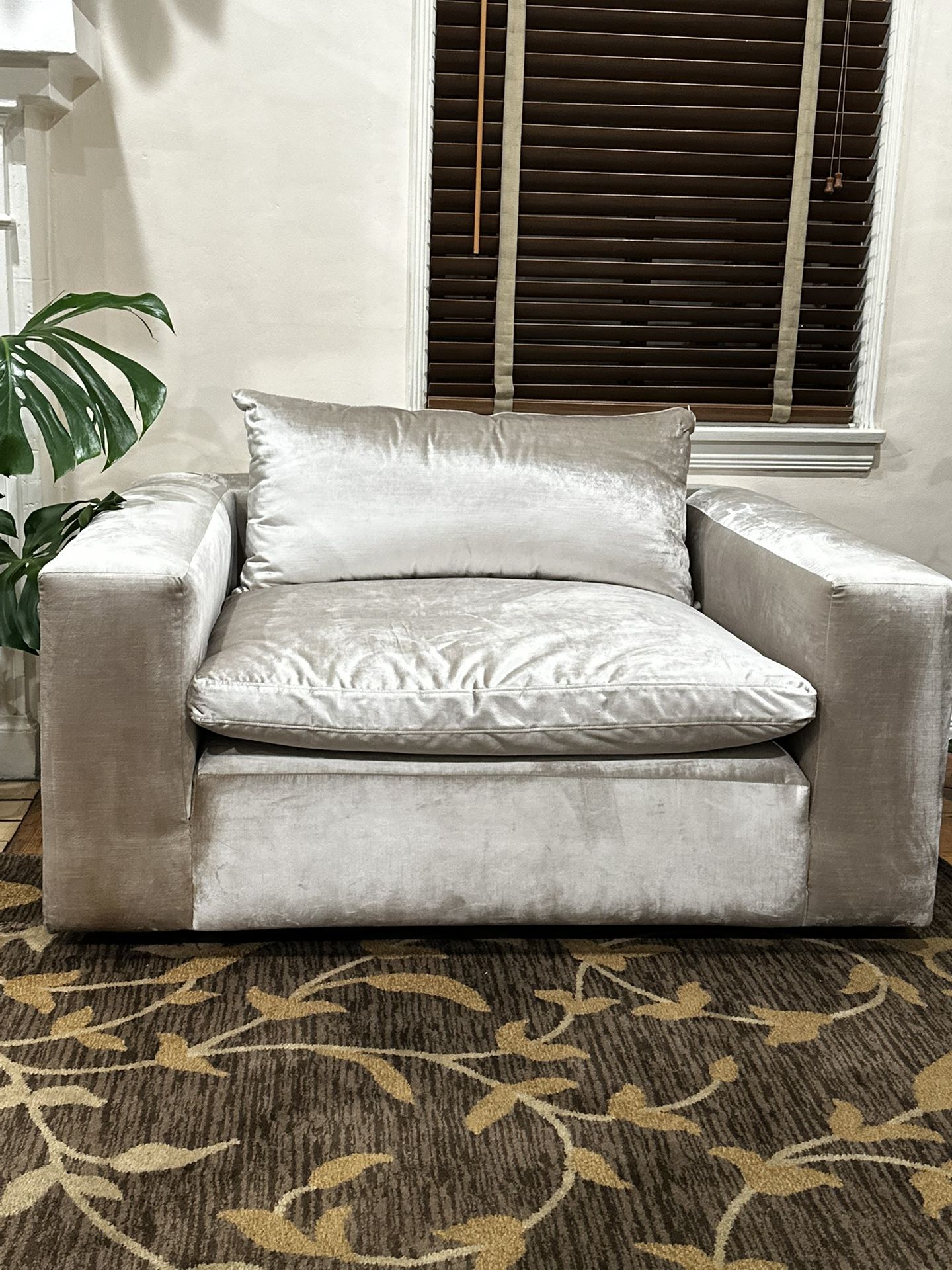 Oversize living room chair, silver gray