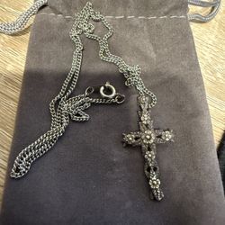925 silver floral cross pendant necklace