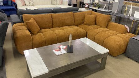 Orange Chaise Sectional Sofa Mid Century Modern Low Profile En Corte Couch Comfy 