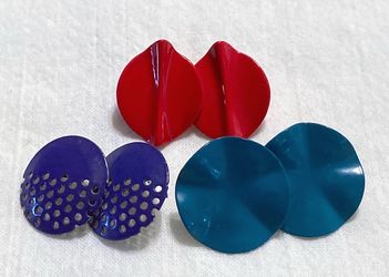 Vintage 1980s earrings solid colors lot of 3 pair red purple blue 80s jewelry