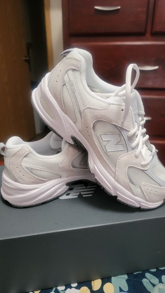 New Balance 530 white and beige shoes