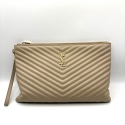 AUTHENTIC Pre-Owned YSL Monogram Cassandre Tablet Pouch (Large, Dark Beige)