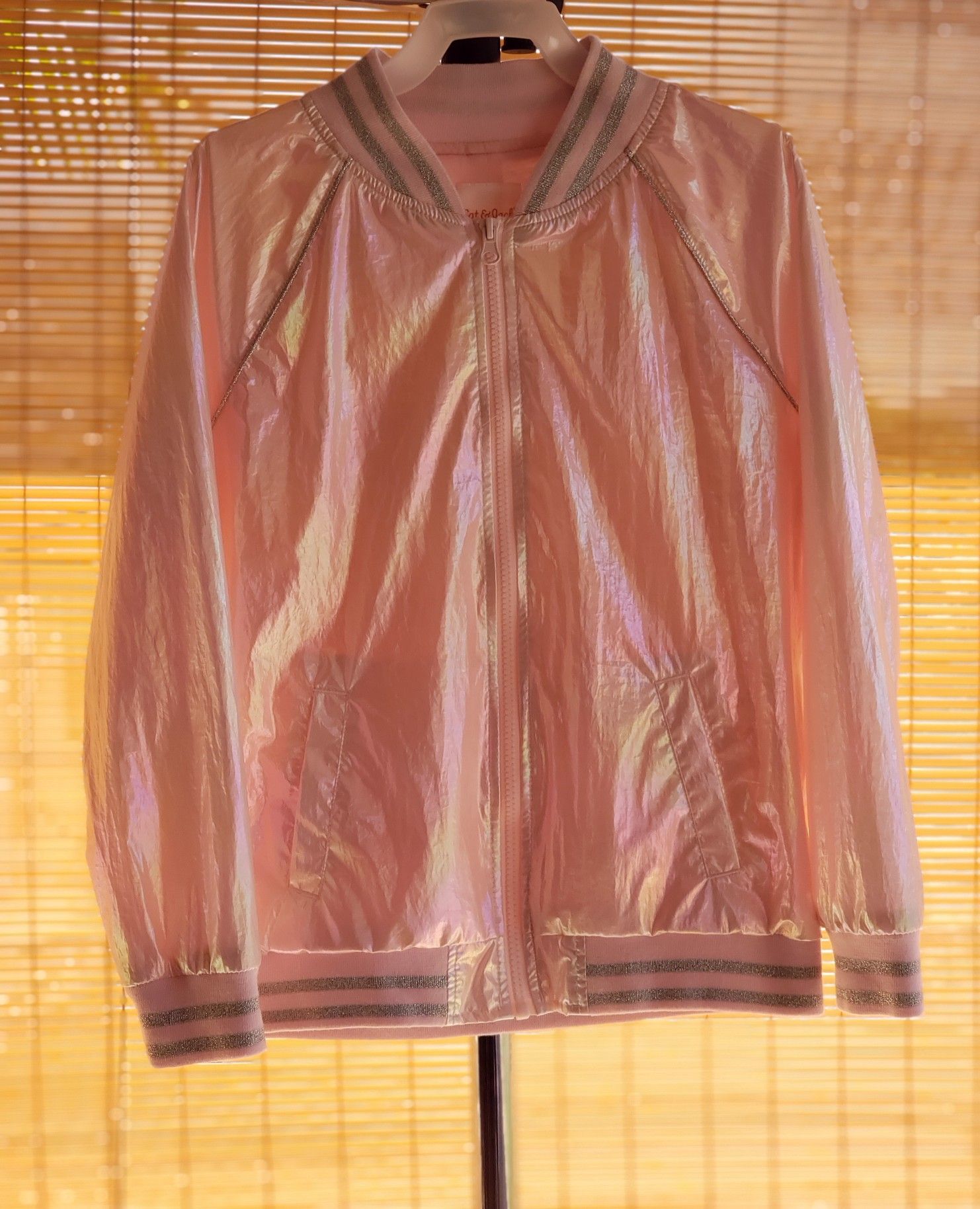 Girls Size: L (10/12) Pink Iridescent Bomber Jacket