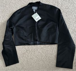 NWT Lafayette 148 New York Luxury Black Satin Cropped Bolero Jacket - Size 6