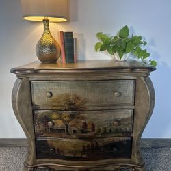 Set of 2. Vintage Farmhouse Hand painted dresser and cabinet
