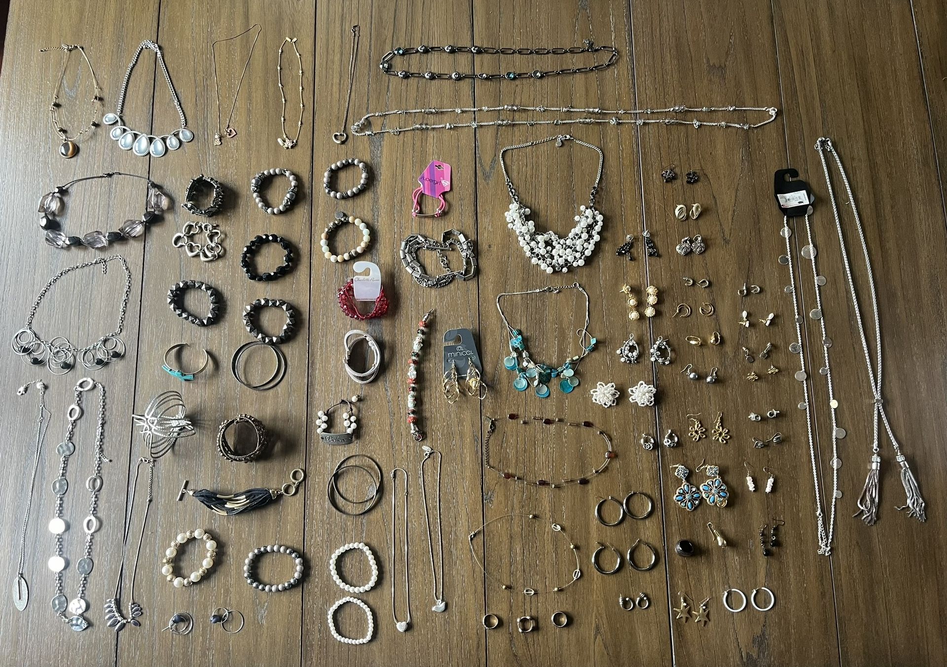Mixed Jewelry Lot, Rings, Bracelets, Necklaces, Earrings Modern And Vintage
